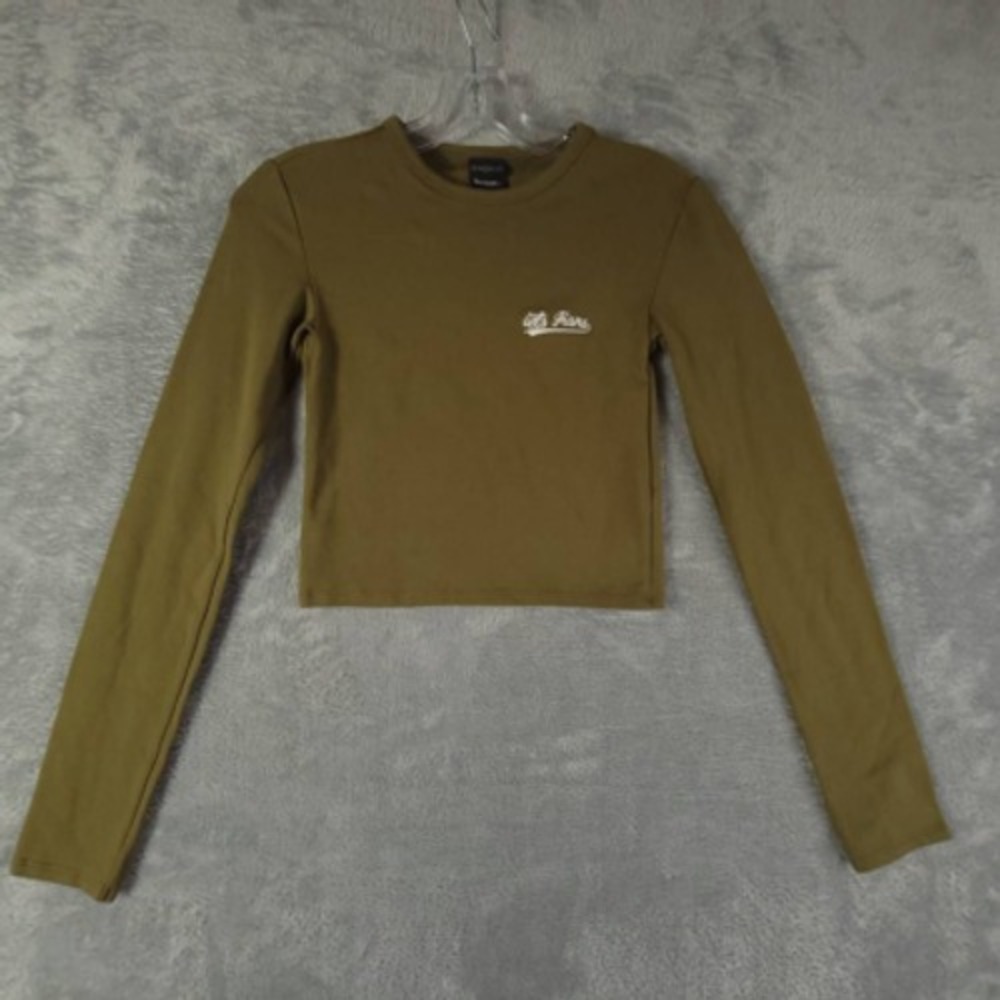 Urban Outfitters Shirt Womens Beech Crop Top Olive Green Embroidered S New